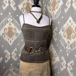 Ralph Lauren Collection Harvest Olive Multi Glen-plaid Cashmere Knit Camisole